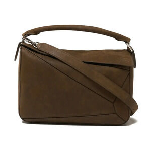 Loewe Featherlight Puzzle Suede Leather 2Way Crossbody Bag Brown